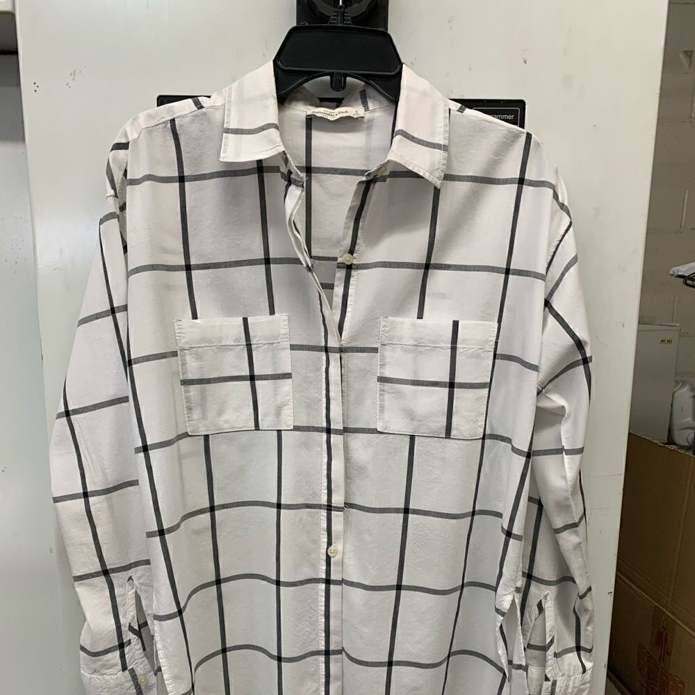 Abercrombie & Fitch blouse white grey checks small - Picture 1 of 8
